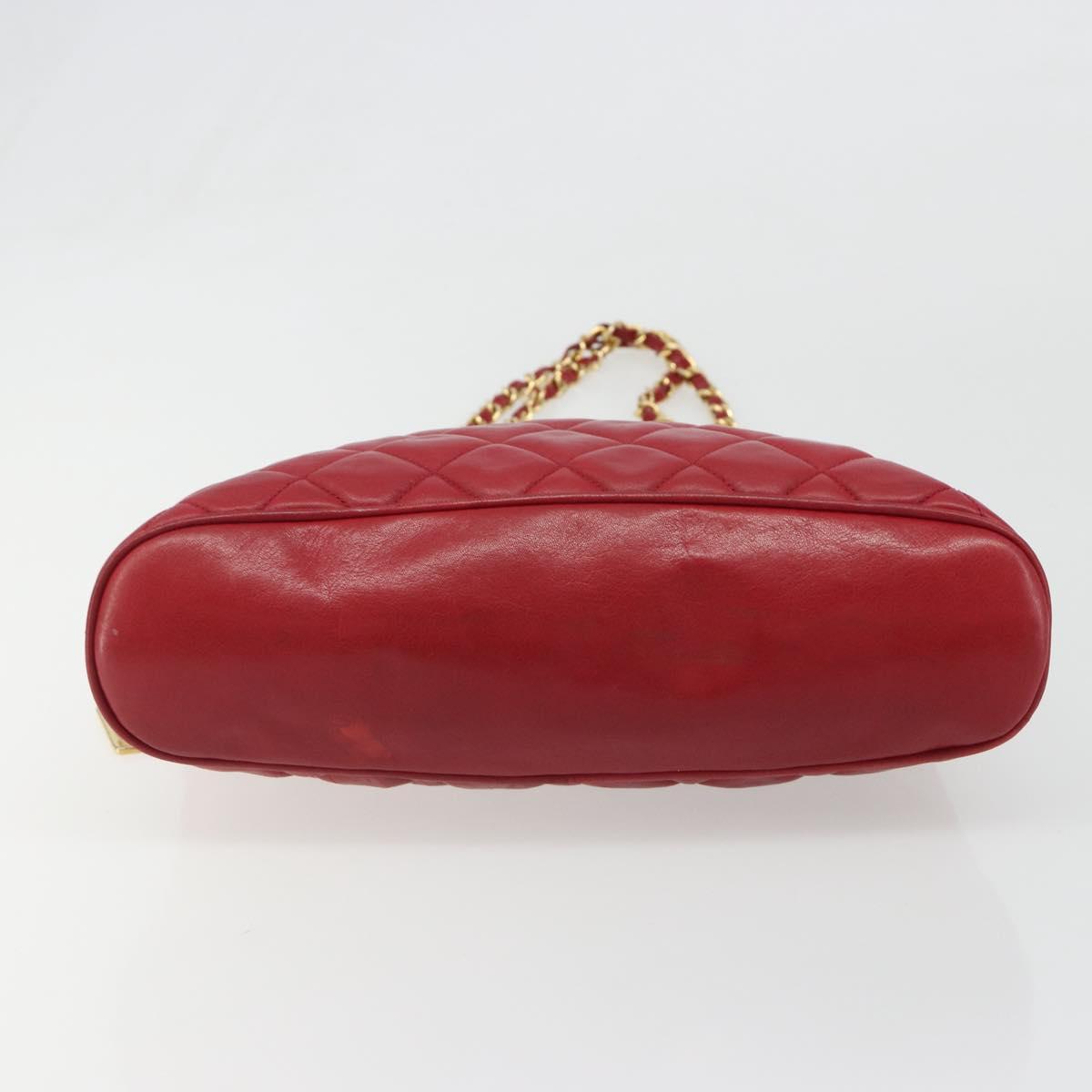 CHANEL Chain Matelasse Shoulder Bag Lamb Skin Red CC Auth 188061