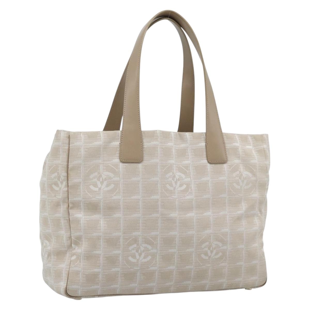 CHANEL New Travel line Tote Bag Canvas Beige CC Auth 188062A