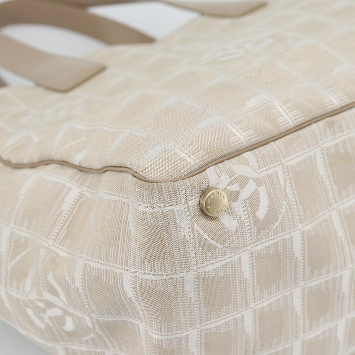 CHANEL New Travel line Tote Bag Canvas Beige CC Auth 188062A