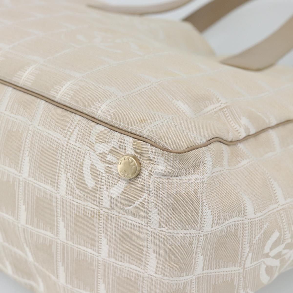 CHANEL New Travel line Tote Bag Canvas Beige CC Auth 188062A