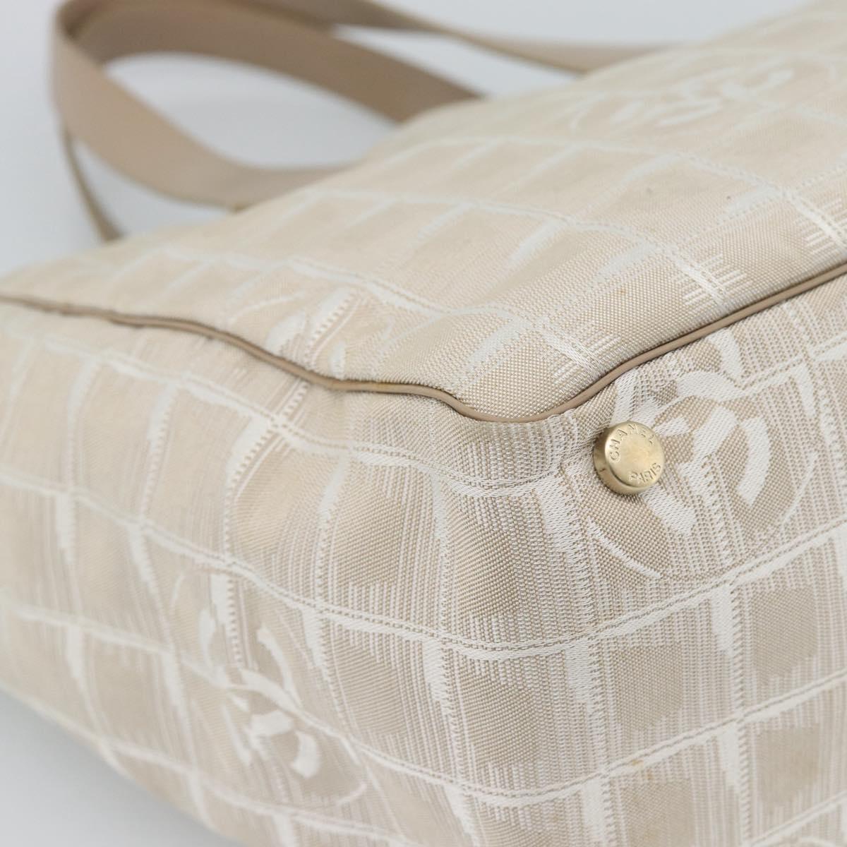 CHANEL New Travel line Tote Bag Canvas Beige CC Auth 188062A