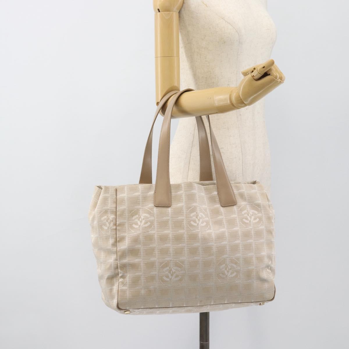 CHANEL New Travel line Tote Bag Canvas Beige CC Auth 188062A