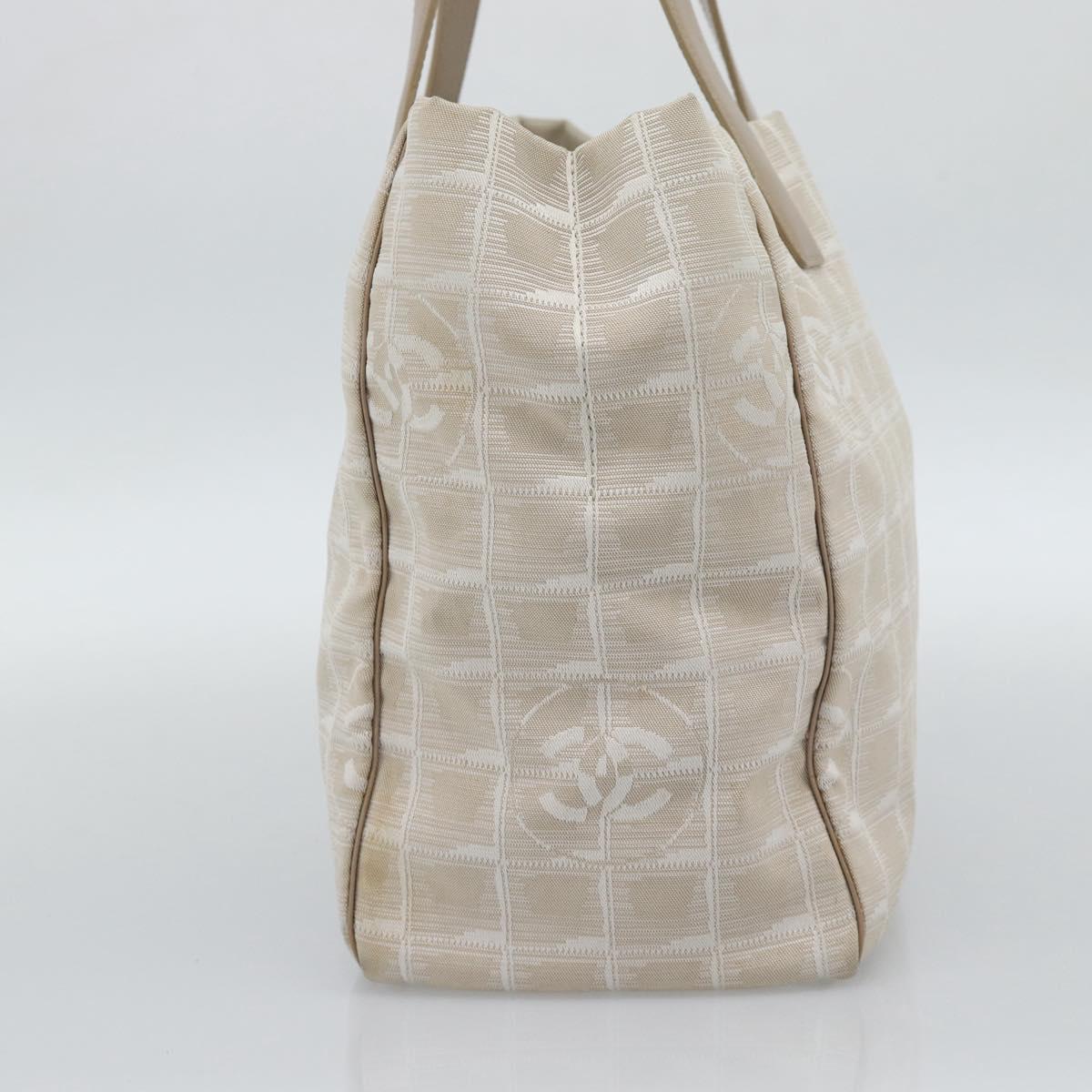CHANEL New Travel line Tote Bag Canvas Beige CC Auth 188062A