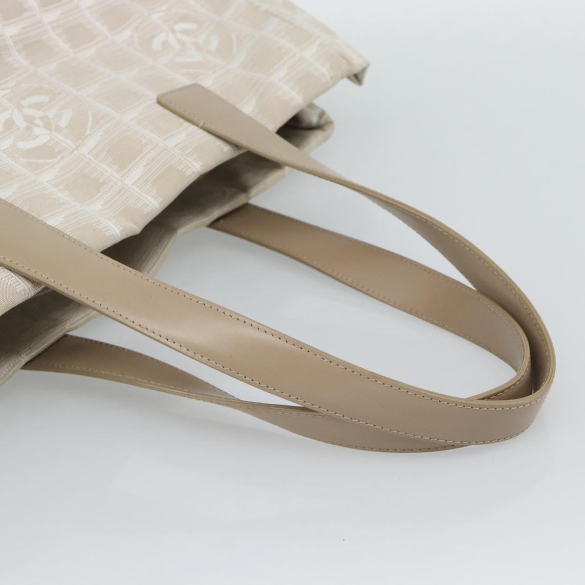 CHANEL New Travel line Tote Bag Canvas Beige CC Auth 188062A