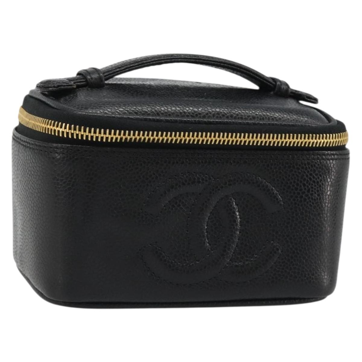 CHANEL COCO Mark Pouch Caviar Skin Black CC Auth 188071A