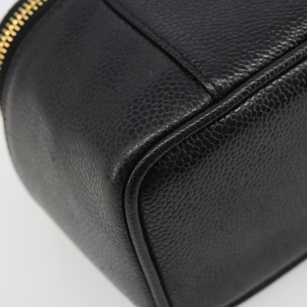 CHANEL COCO Mark Pouch Caviar Skin Black CC Auth 188071A