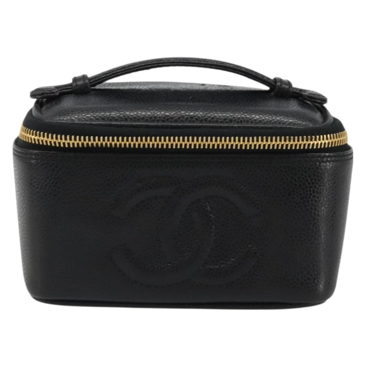 CHANEL COCO Mark Pouch Caviar Skin Black CC Auth 188071A