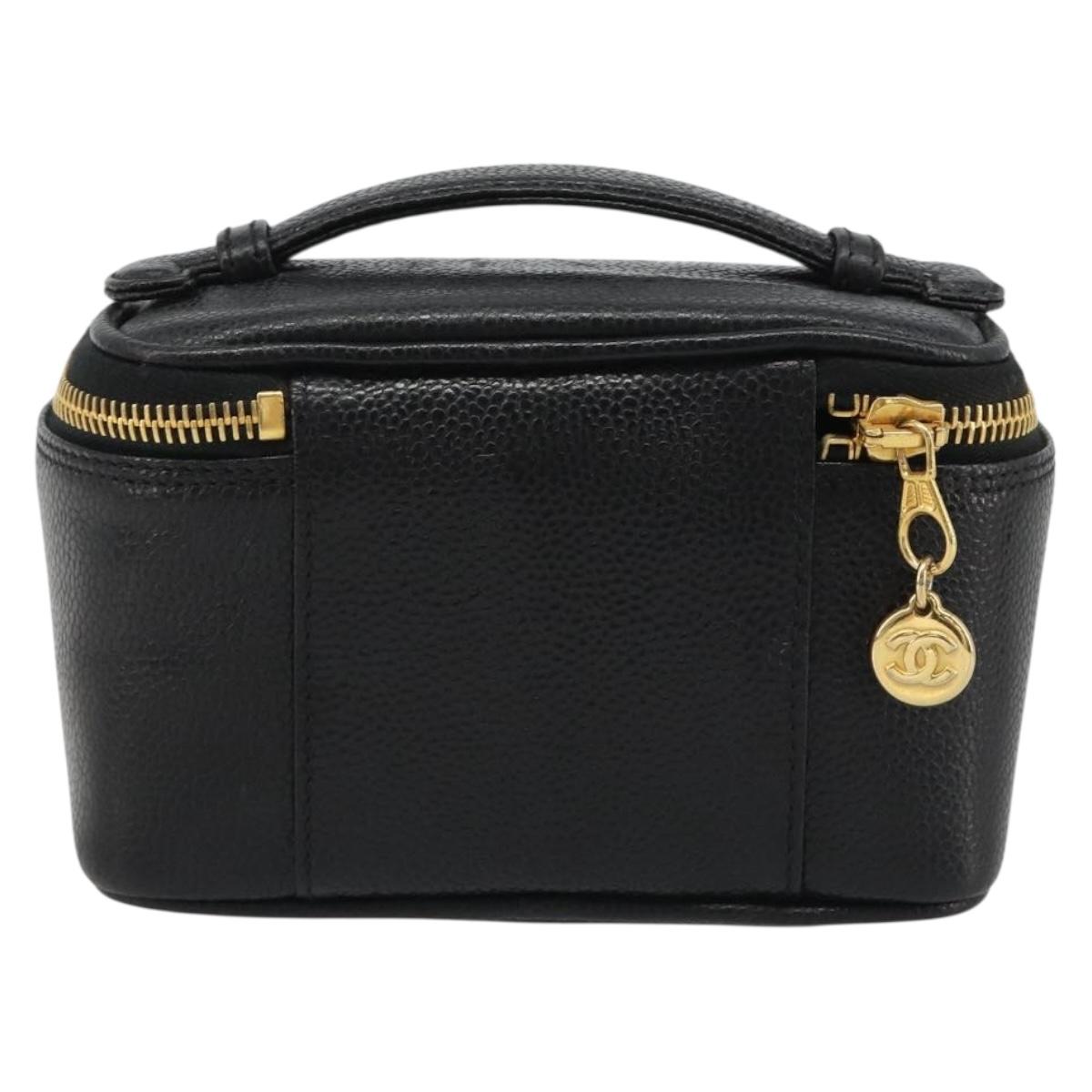 CHANEL COCO Mark Pouch Caviar Skin Black CC Auth 188071A