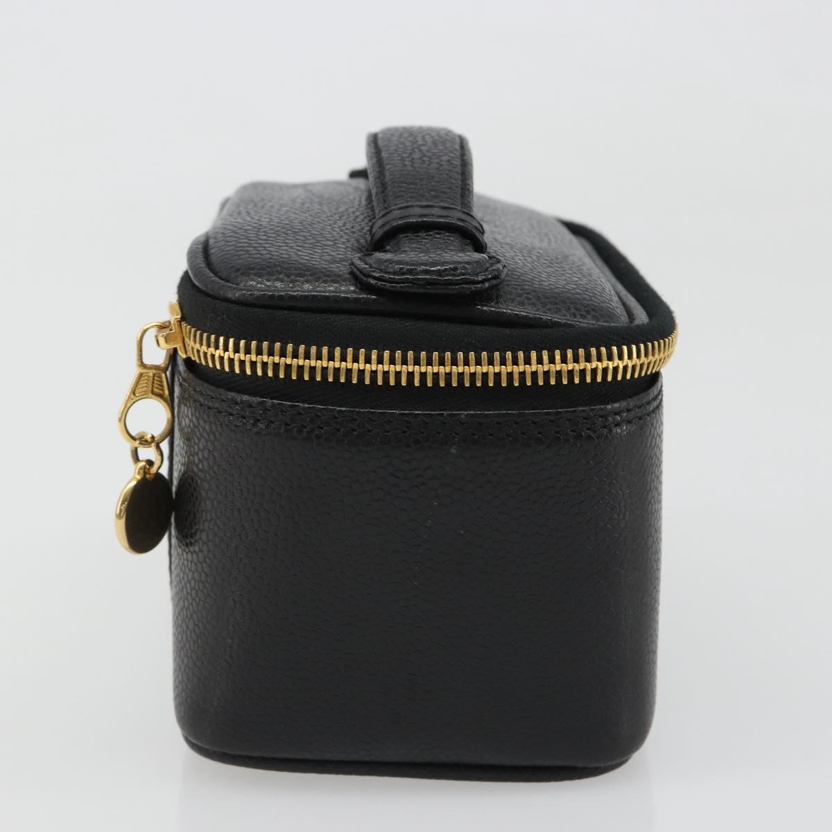 CHANEL COCO Mark Pouch Caviar Skin Black CC Auth 188071A