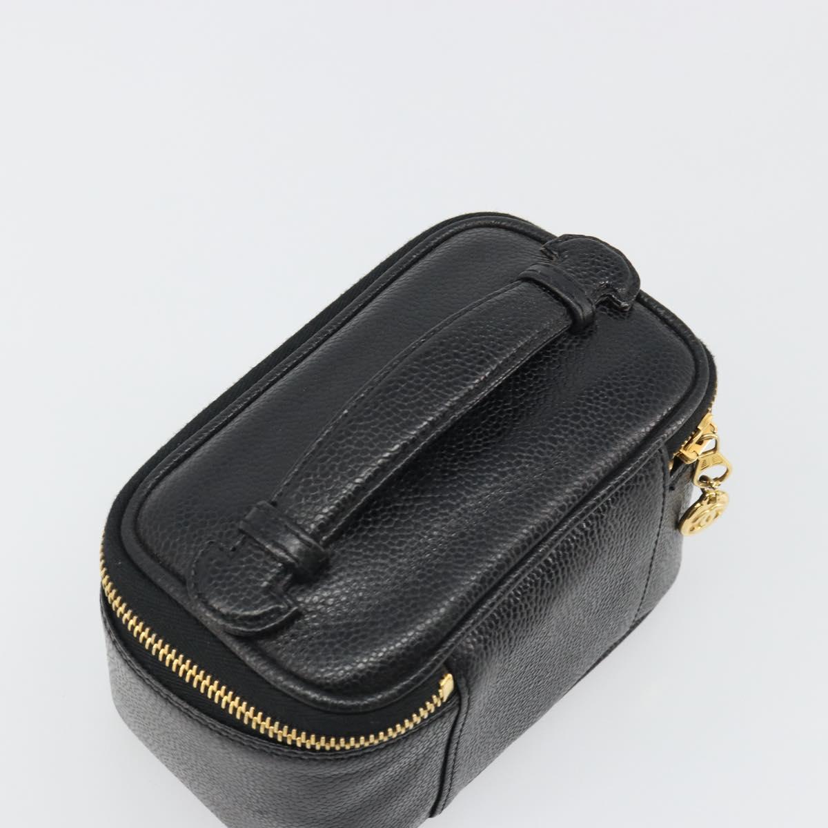 CHANEL COCO Mark Pouch Caviar Skin Black CC Auth 188071A