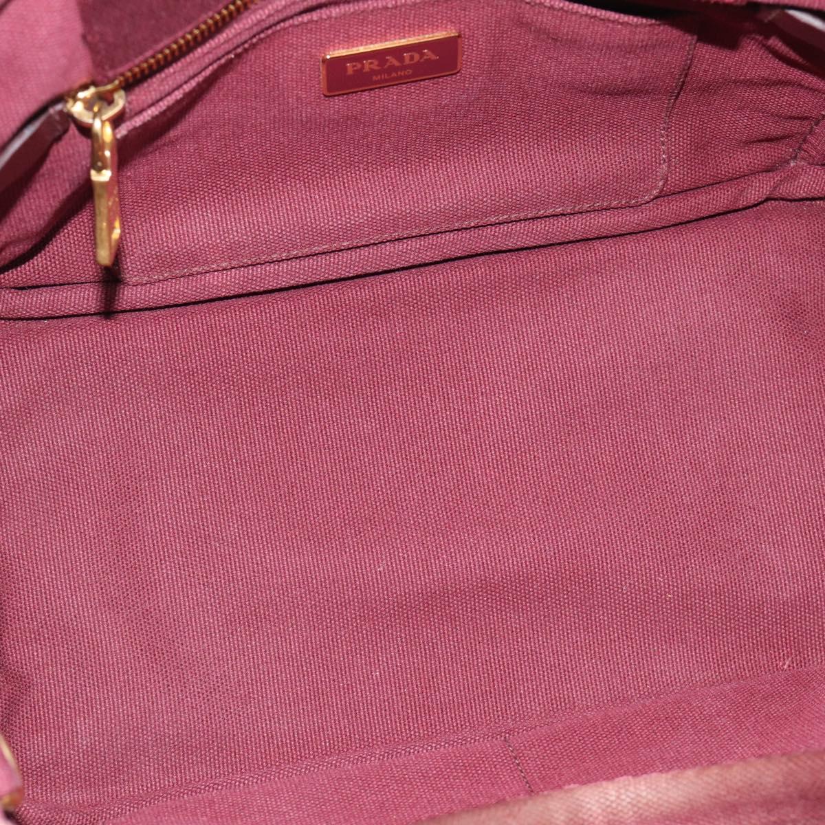 PRADA Canapa PM Hand Bag Canvas Bordeaux Auth 188079