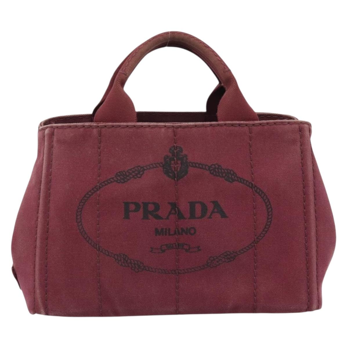 PRADA Canapa PM Hand Bag Canvas Bordeaux Auth 188079