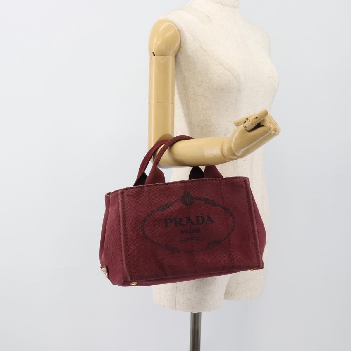 PRADA Canapa PM Hand Bag Canvas Bordeaux Auth 188079