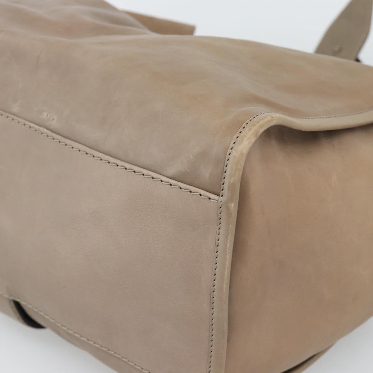 GUCCI Horsebit Hand Bag Leather Beige Auth 188082A