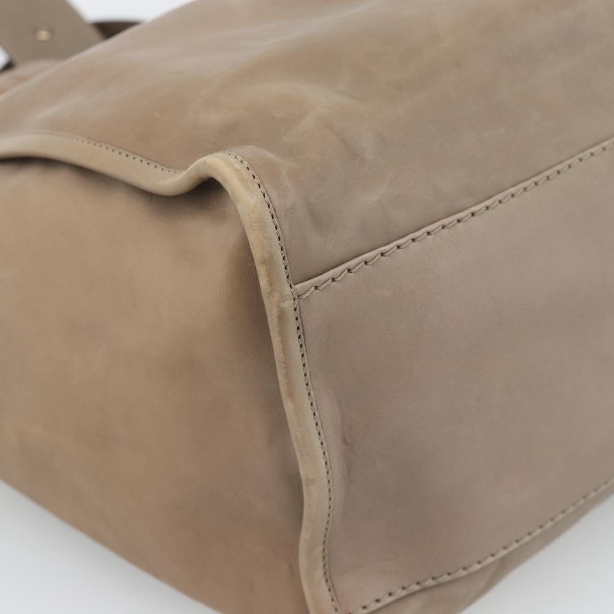 GUCCI Horsebit Hand Bag Leather Beige Auth 188082A