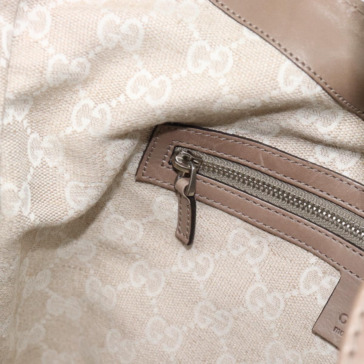 GUCCI Horsebit Hand Bag Leather Beige Auth 188082A