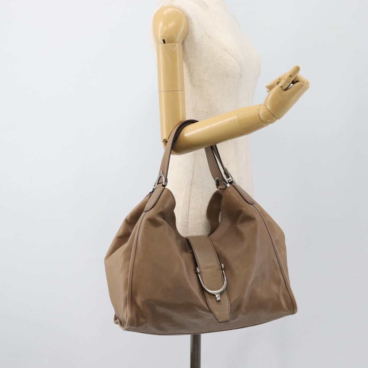 GUCCI Horsebit Hand Bag Leather Beige Auth 188082A