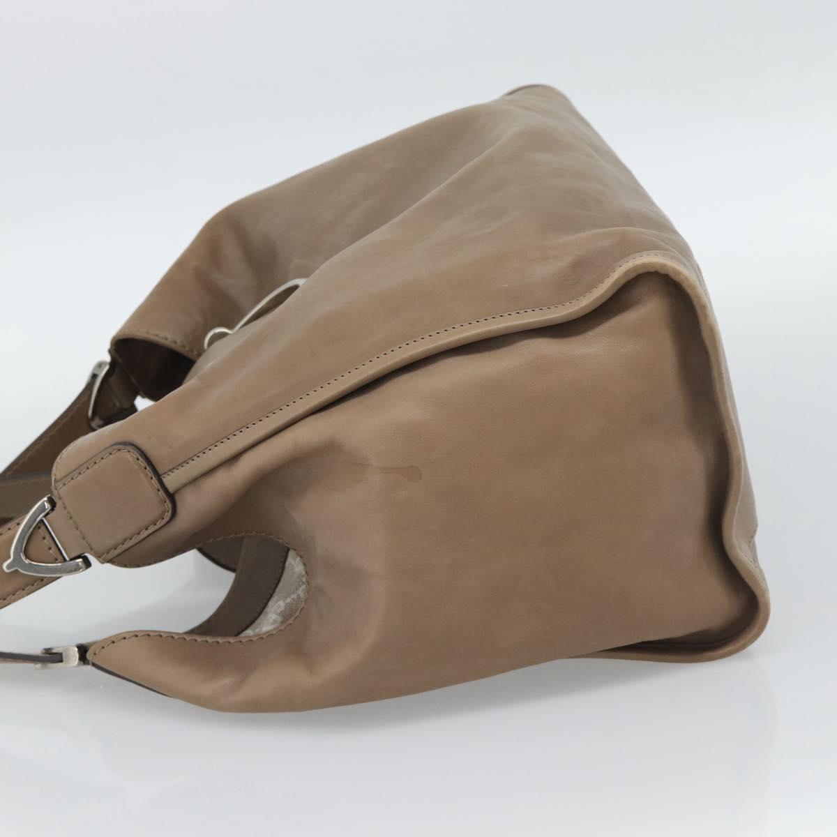 GUCCI Horsebit Hand Bag Leather Beige Auth 188082A