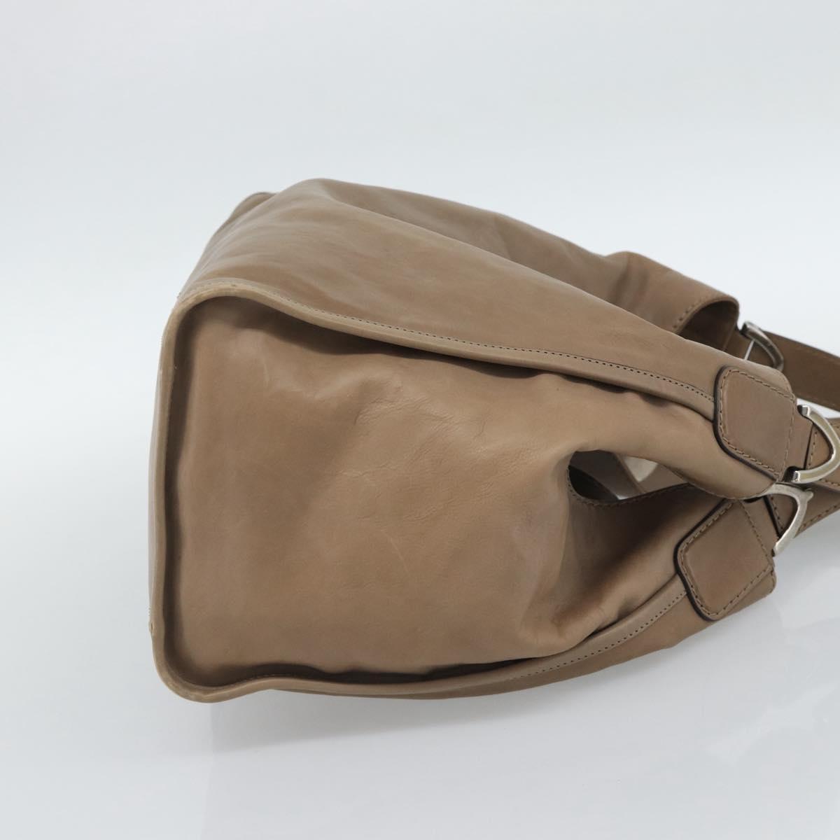 GUCCI Horsebit Hand Bag Leather Beige Auth 188082A