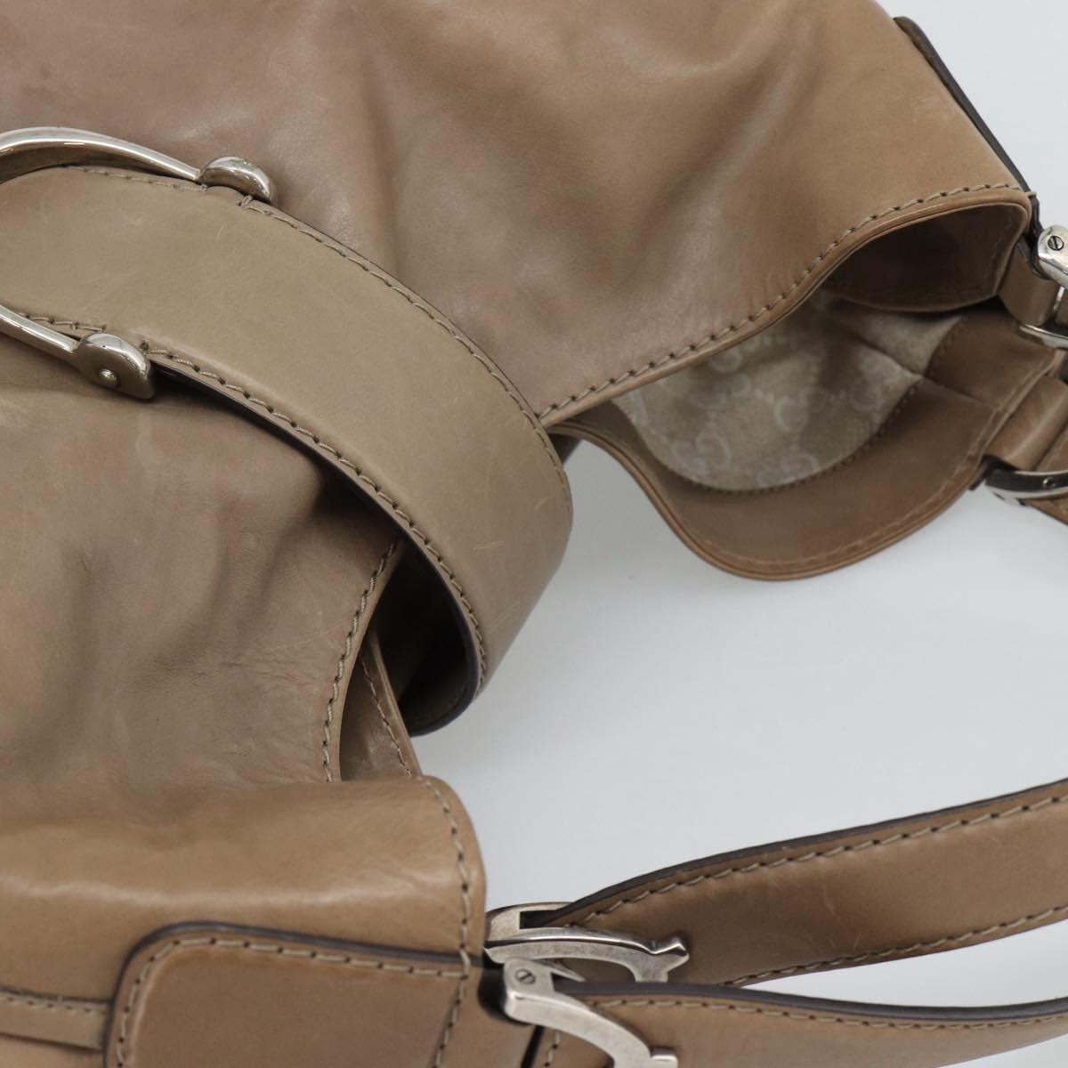 GUCCI Horsebit Hand Bag Leather Beige Auth 188082A
