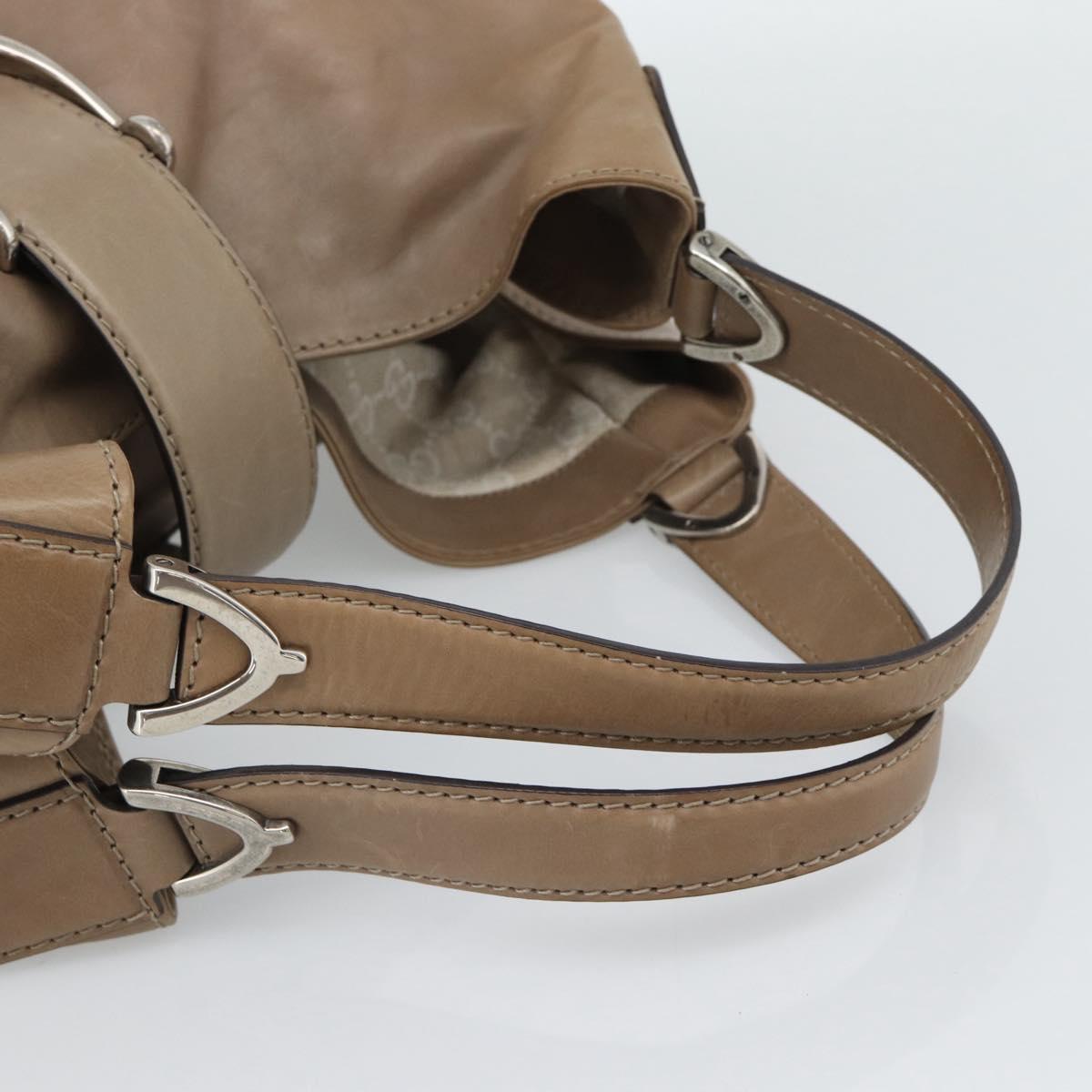 GUCCI Horsebit Hand Bag Leather Beige Auth 188082A