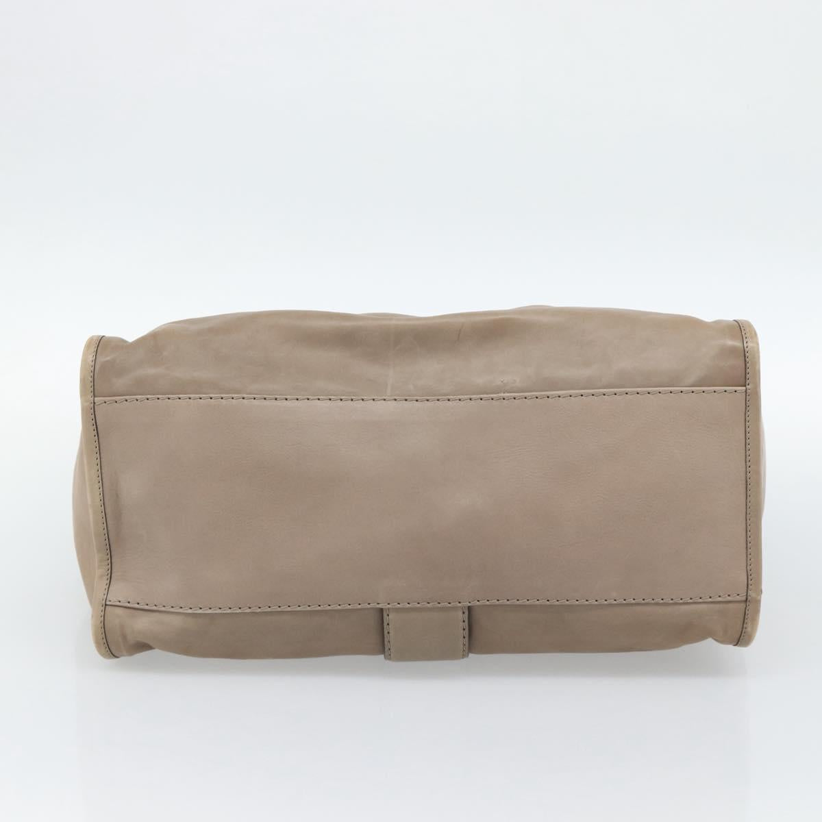 GUCCI Horsebit Hand Bag Leather Beige Auth 188082A