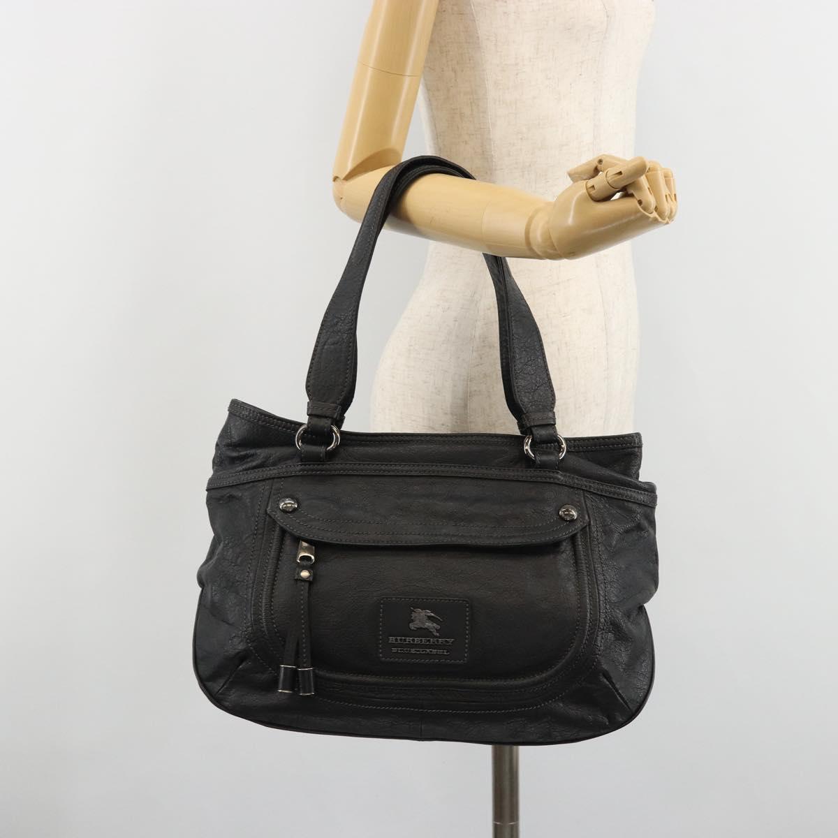 BURBERRY Tote Bag Leather Black Auth 188086A
