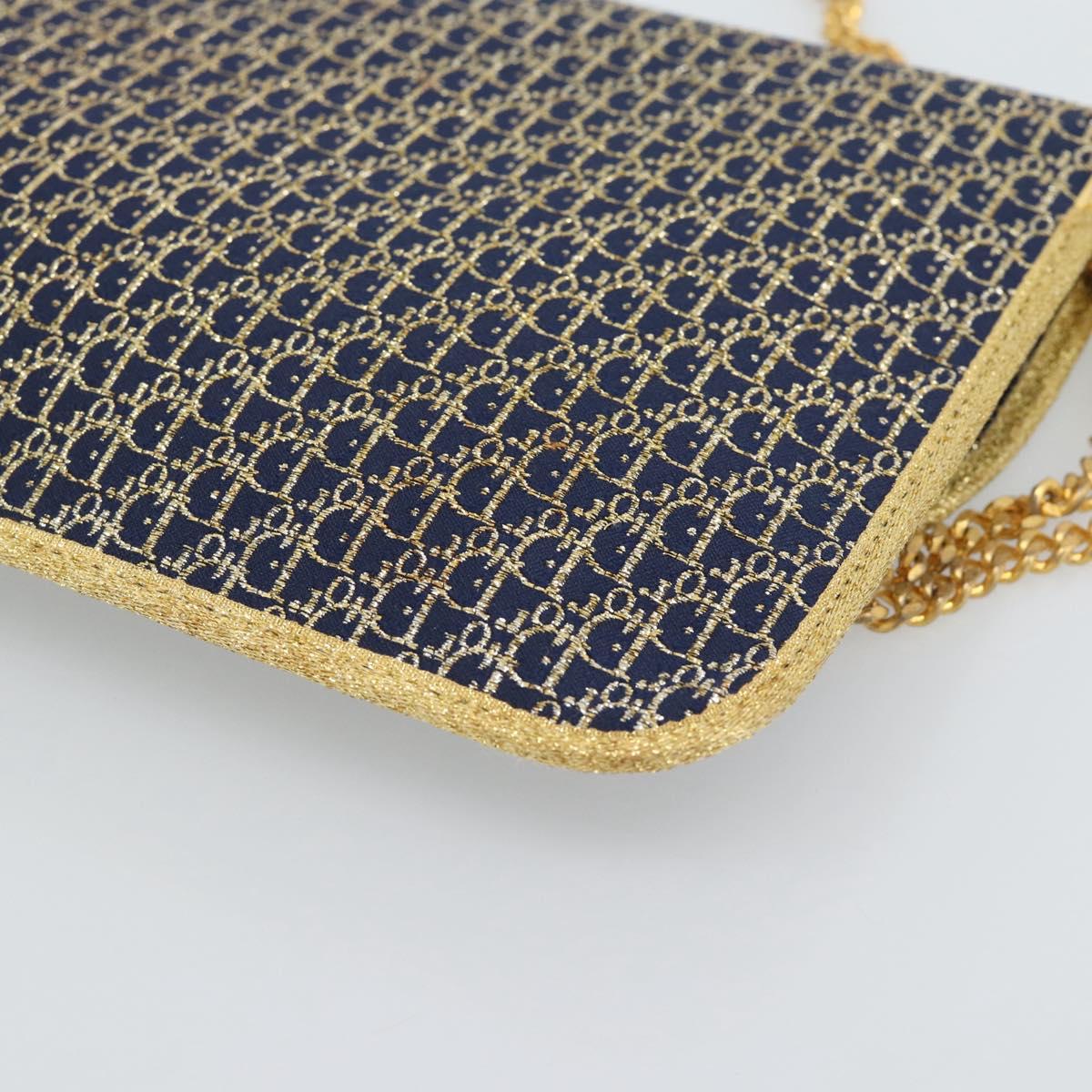 Christian Dior Trotter Canvas Chain Shoulder Bag Navy Gold Auth 188088A