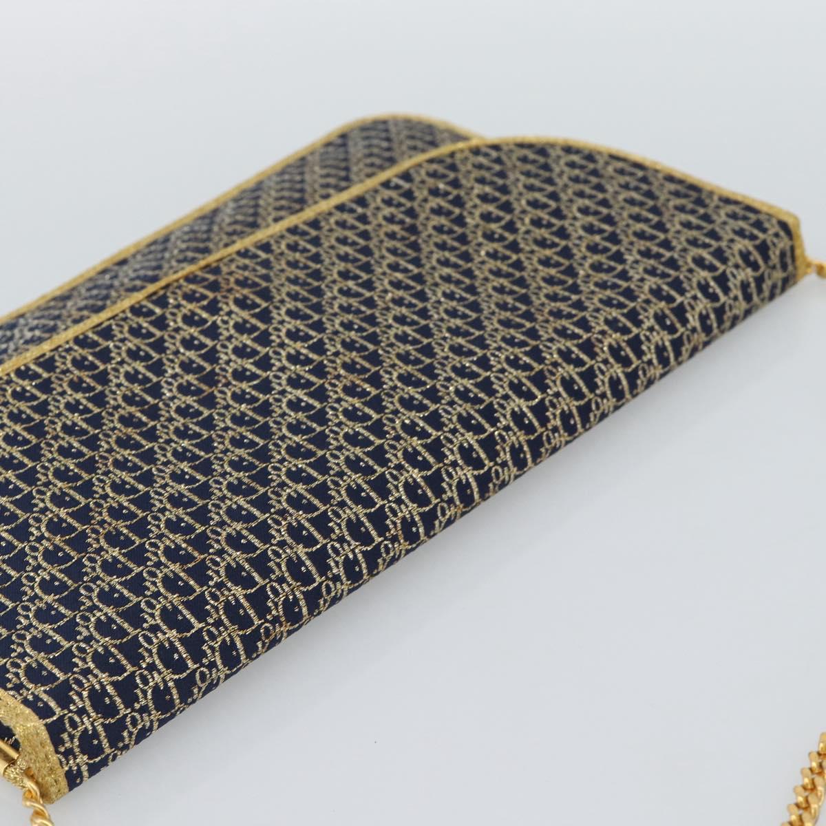 Christian Dior Trotter Canvas Chain Shoulder Bag Navy Gold Auth 188088A