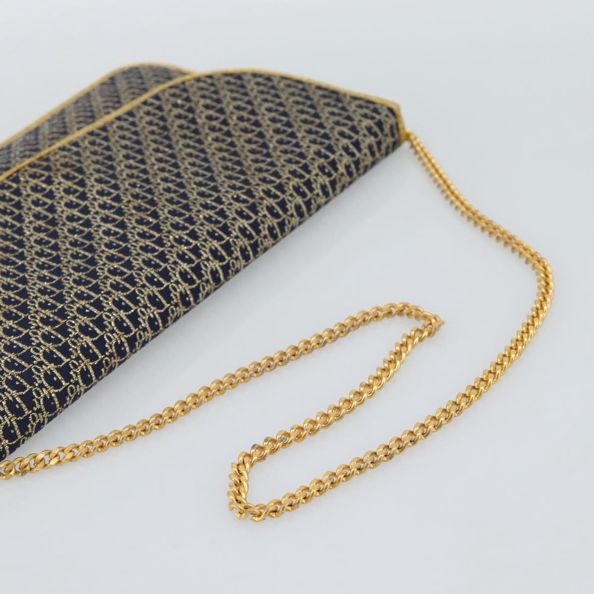 Christian Dior Trotter Canvas Chain Shoulder Bag Navy Gold Auth 188088A