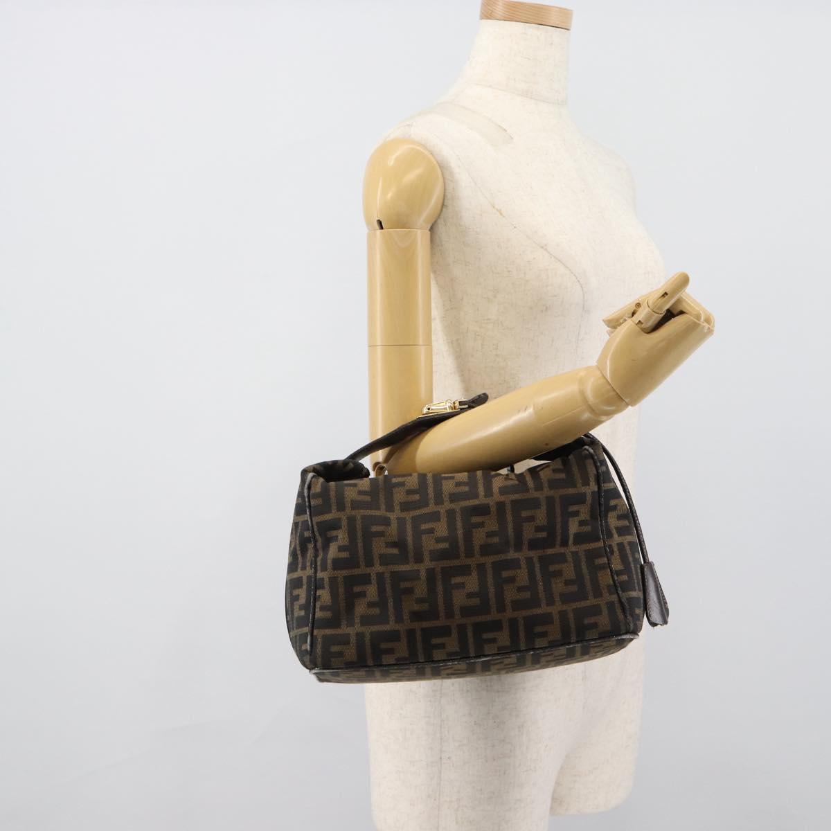 FENDI Zucca Canvas Hand Bag Black Brown Auth 188089