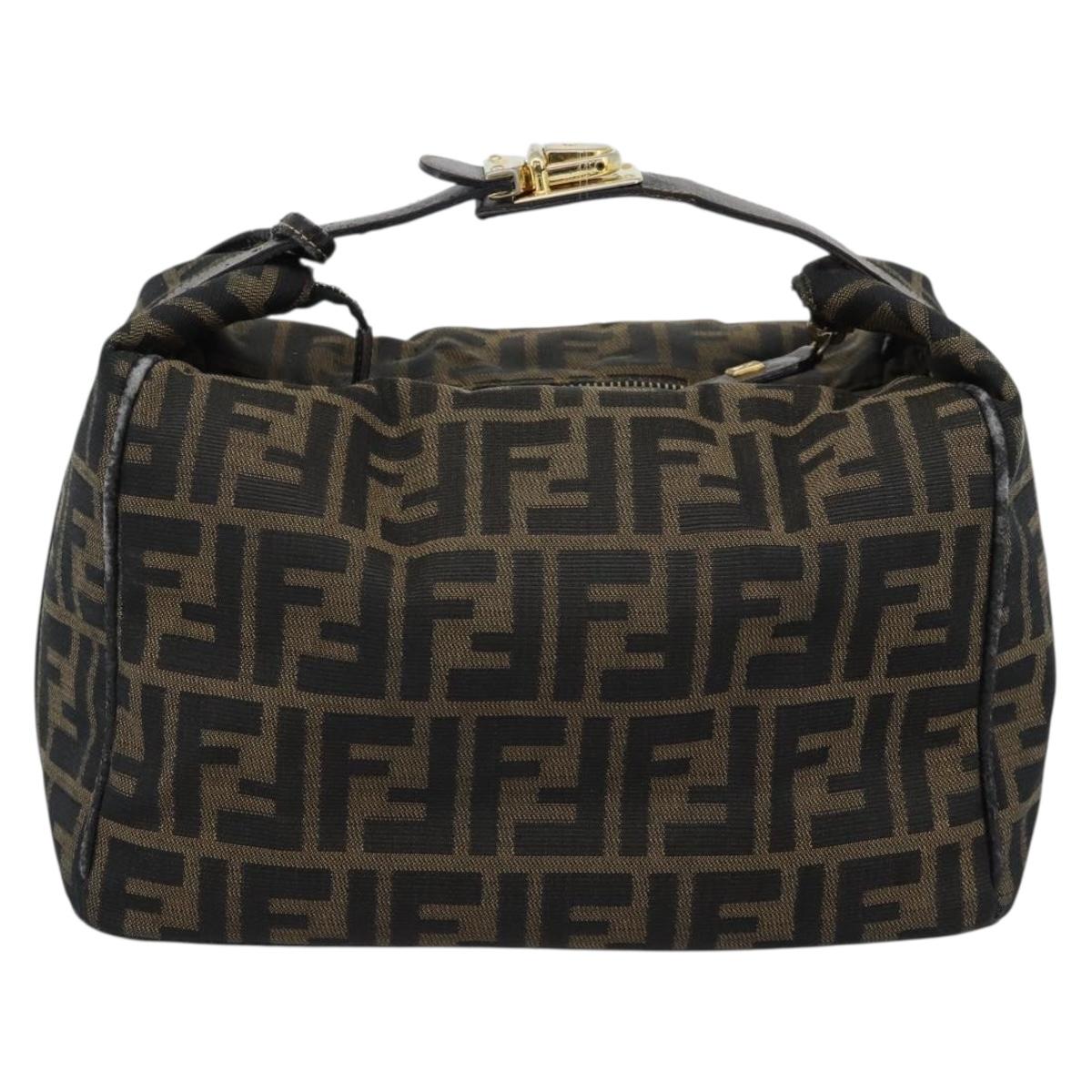 FENDI Zucca Canvas Hand Bag Black Brown Auth 188089