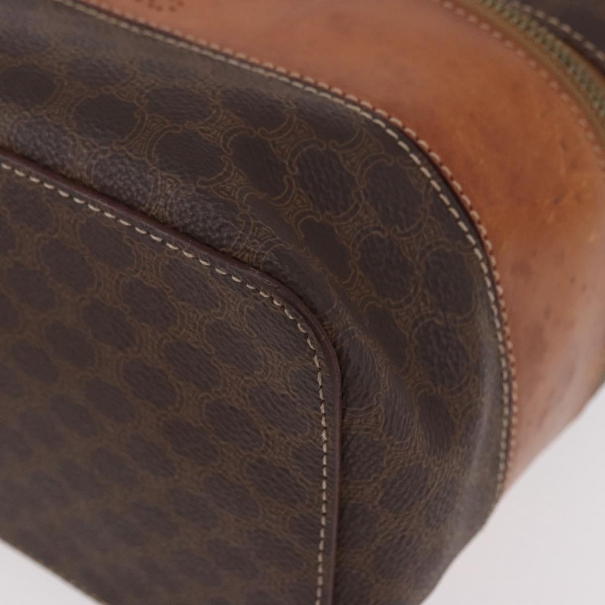 CELINE Macadam Canvas Hand Vanity Pouch PVC Leather Brown Gold Auth 188099