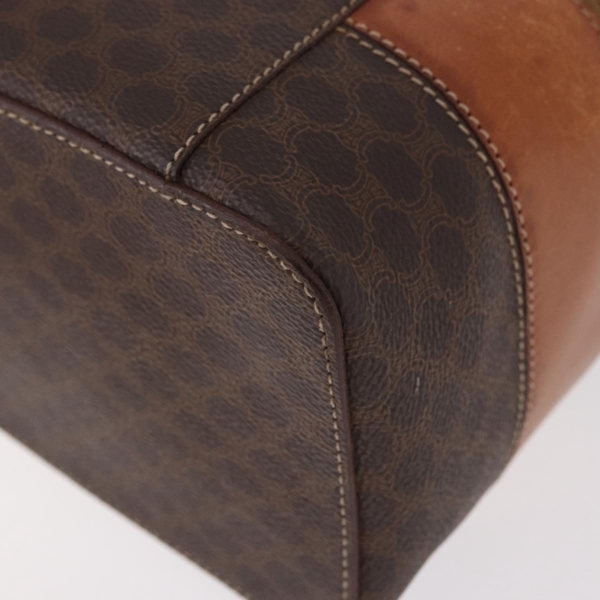 CELINE Macadam Canvas Hand Vanity Pouch PVC Leather Brown Gold Auth 188099