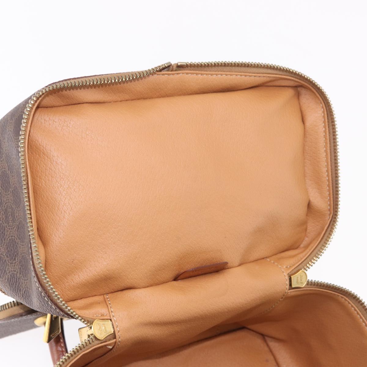 CELINE Macadam Canvas Hand Vanity Pouch PVC Leather Brown Gold Auth 188099