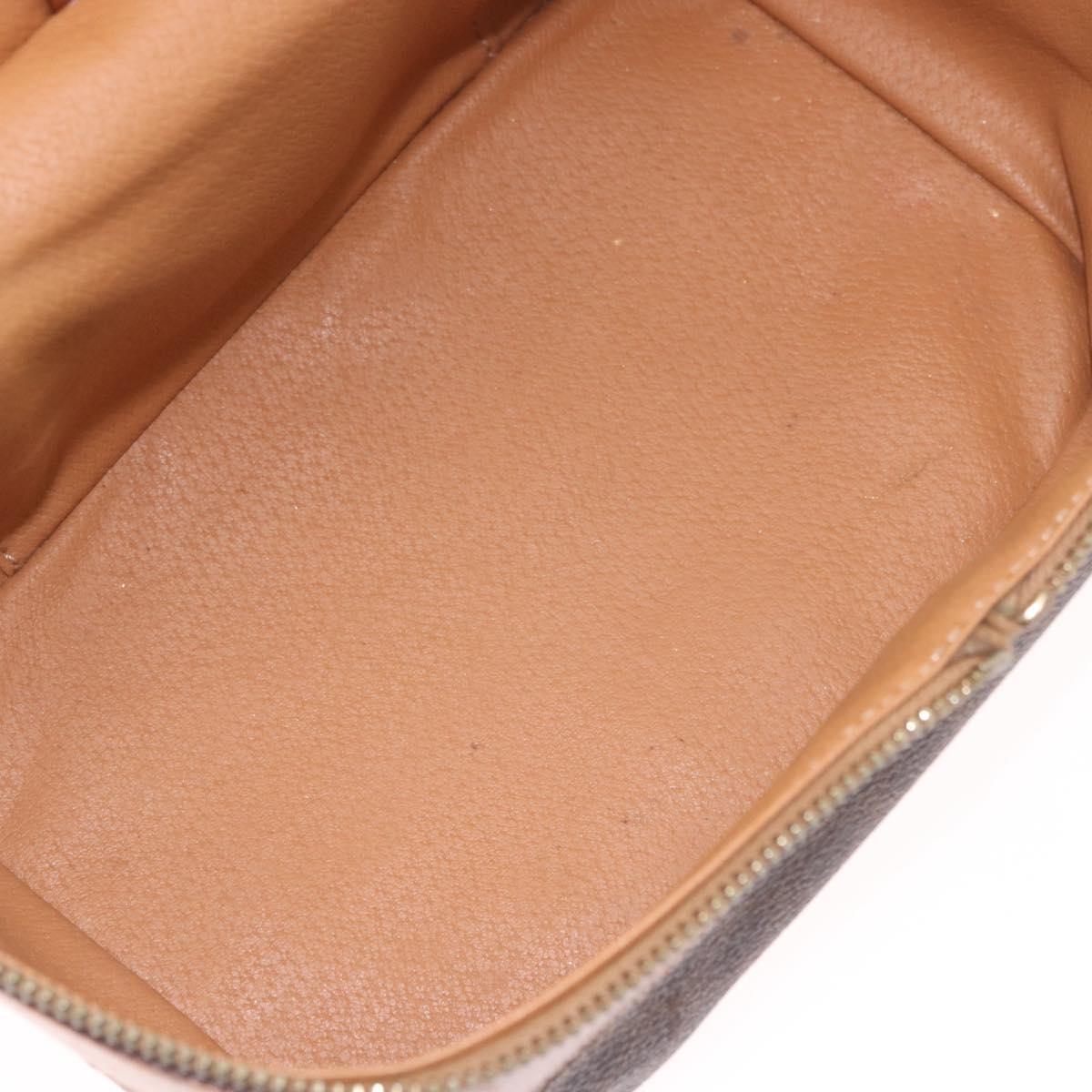 CELINE Macadam Canvas Hand Vanity Pouch PVC Leather Brown Gold Auth 188099
