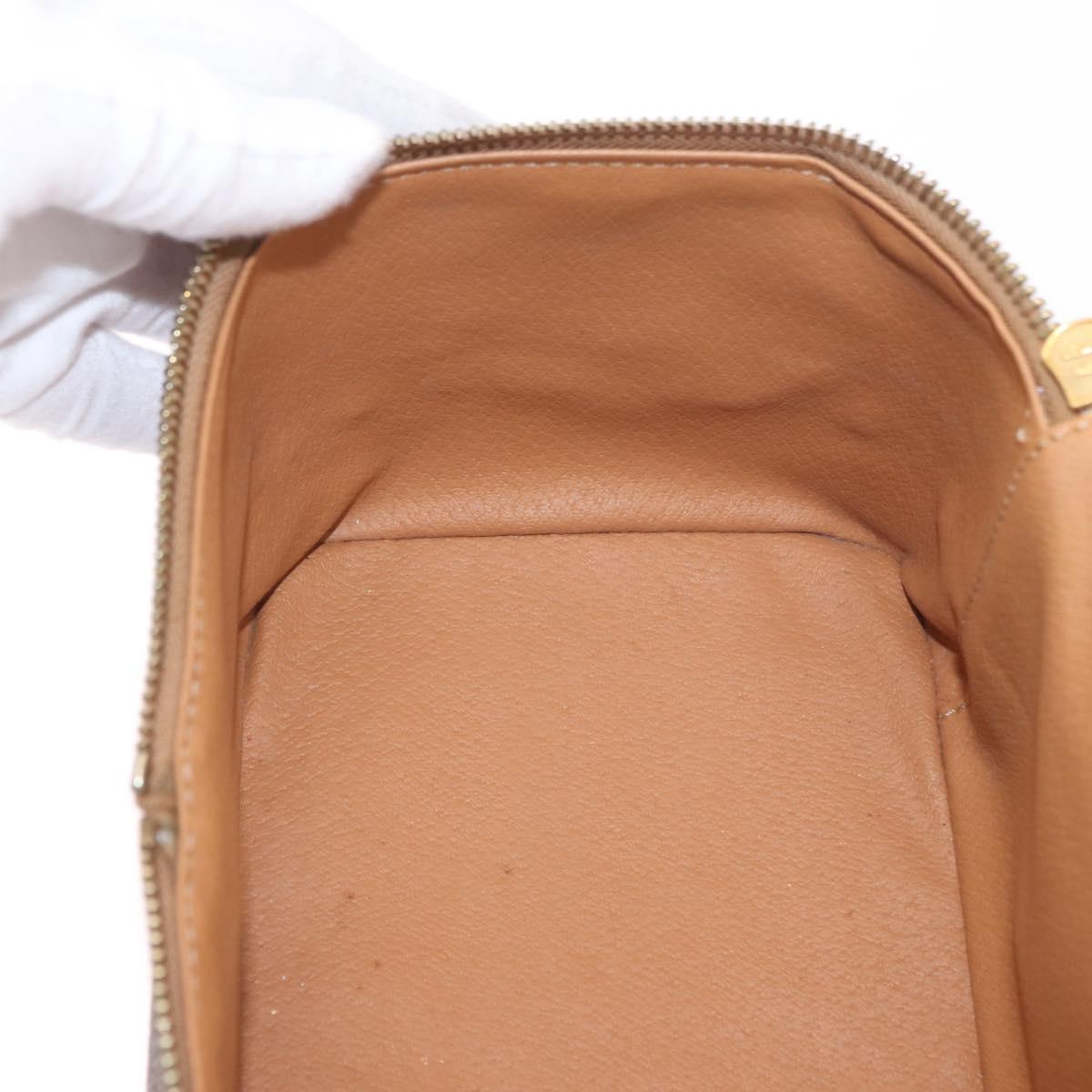 CELINE Macadam Canvas Hand Vanity Pouch PVC Leather Brown Gold Auth 188099