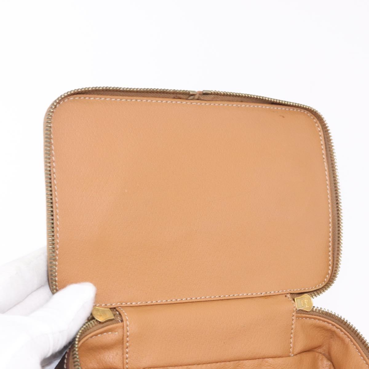 CELINE Macadam Canvas Hand Vanity Pouch PVC Leather Brown Gold Auth 188099