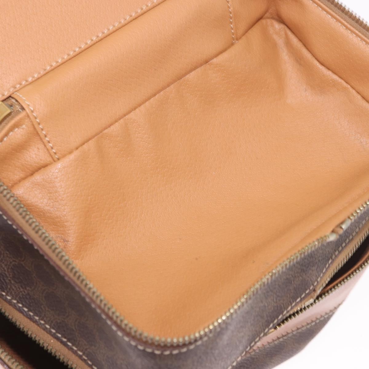 CELINE Macadam Canvas Hand Vanity Pouch PVC Leather Brown Gold Auth 188099