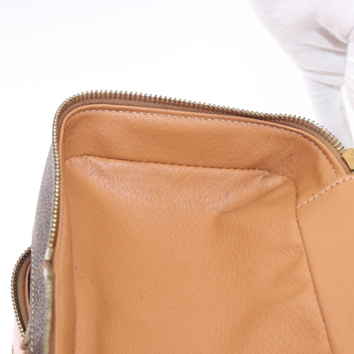 CELINE Macadam Canvas Hand Vanity Pouch PVC Leather Brown Gold Auth 188099