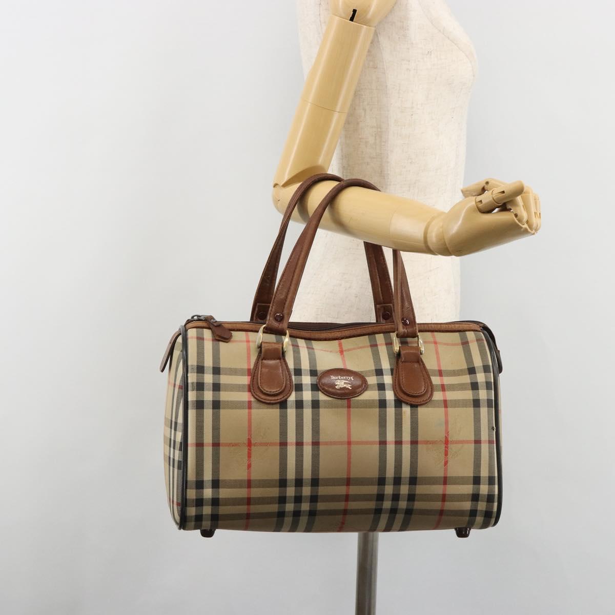 Burberrys Nova Check Hand Bag Canvas Beige Auth 188101