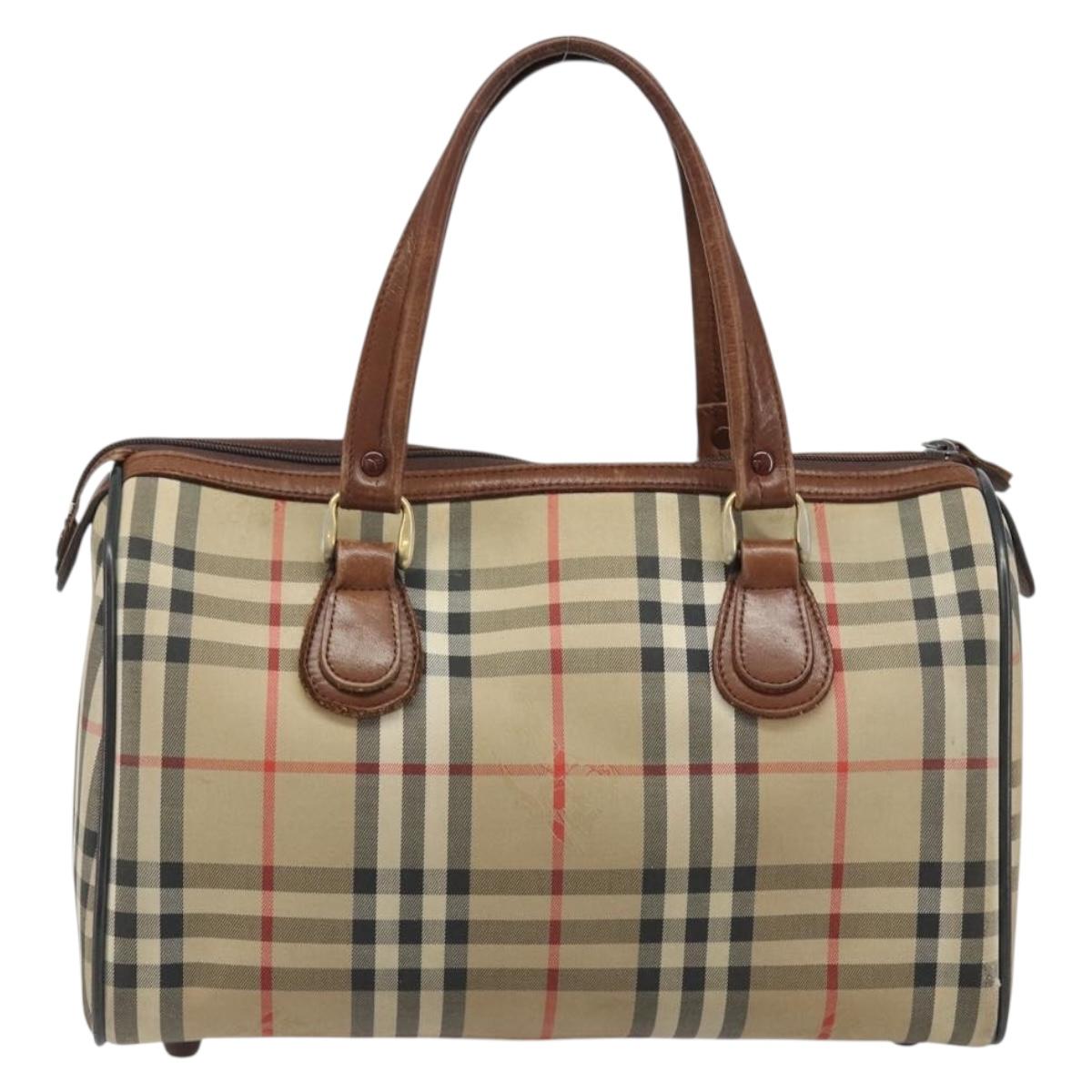 Burberrys Nova Check Hand Bag Canvas Beige Auth 188101