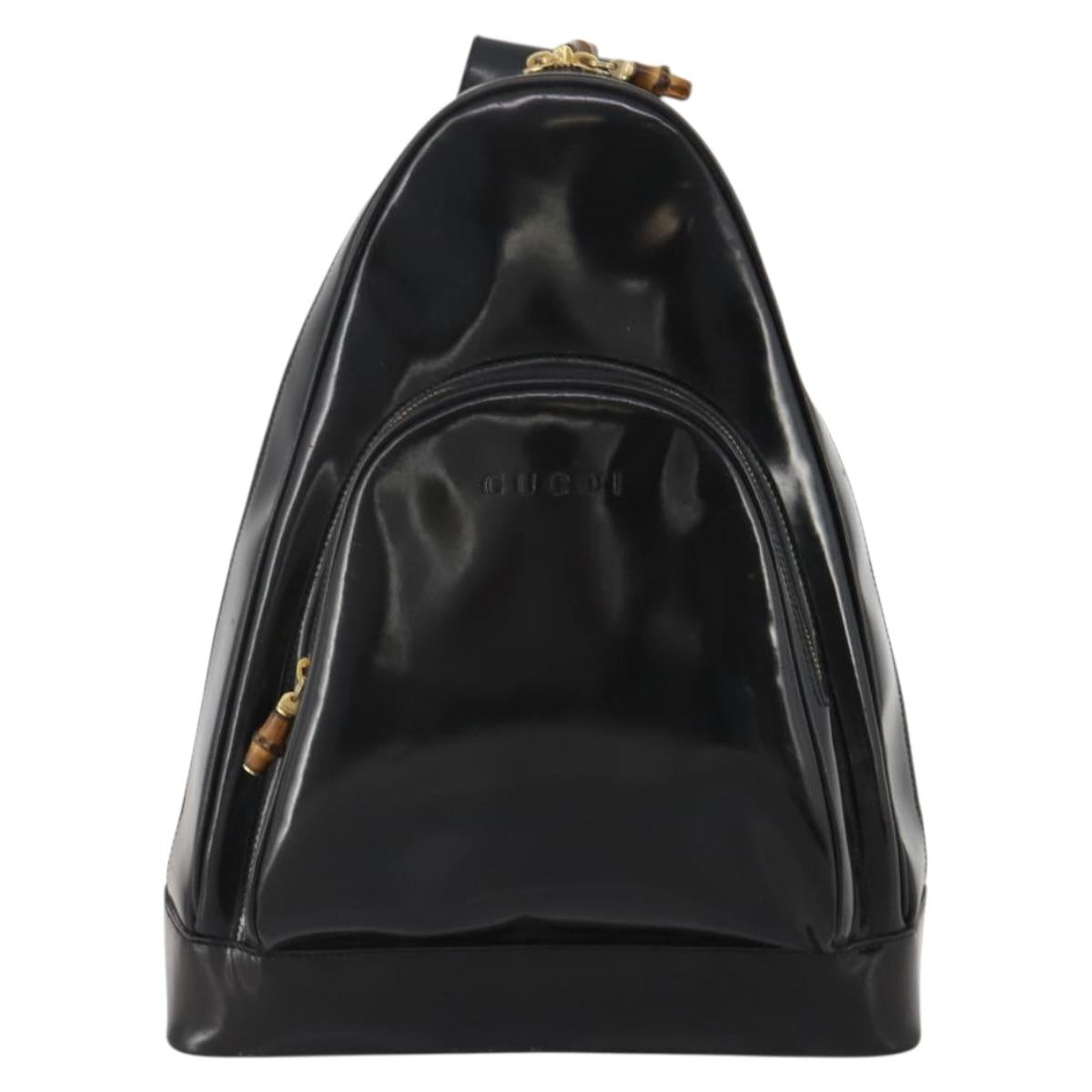 GUCCI Bamboo Body Bag Patent leather Black Auth 188102