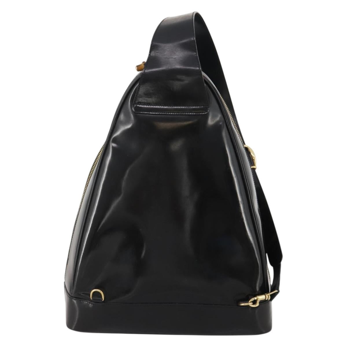 GUCCI Bamboo Body Bag Patent leather Black Auth 188102