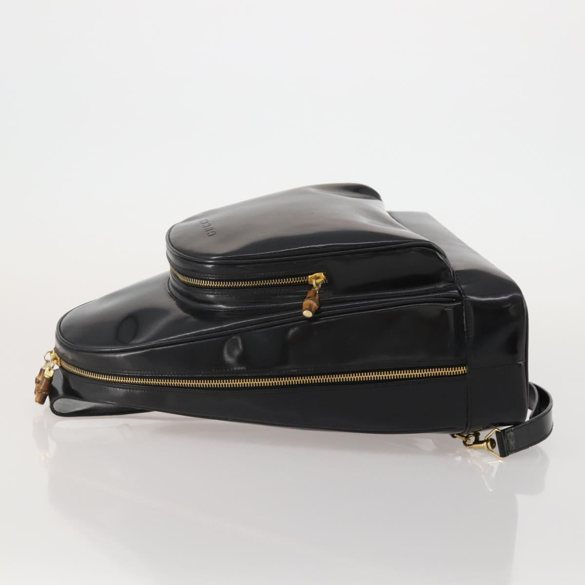 GUCCI Bamboo Body Bag Patent leather Black Auth 188102