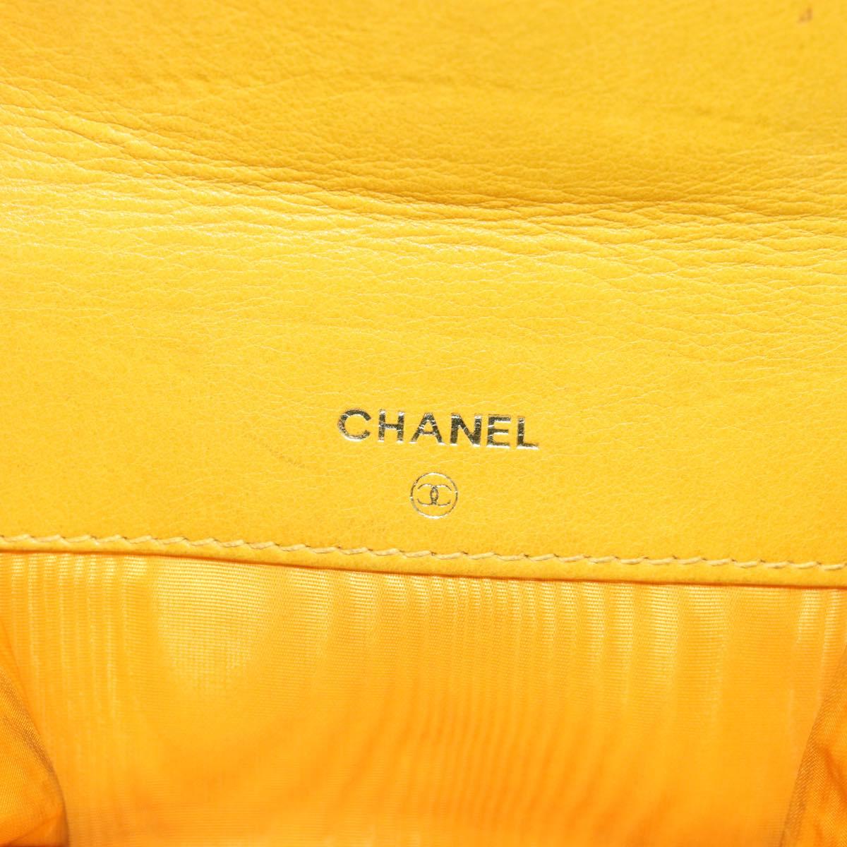 CHANEL COCO Mark Bifold Wallet Caviar Skin Yellow CC Auth 188105M