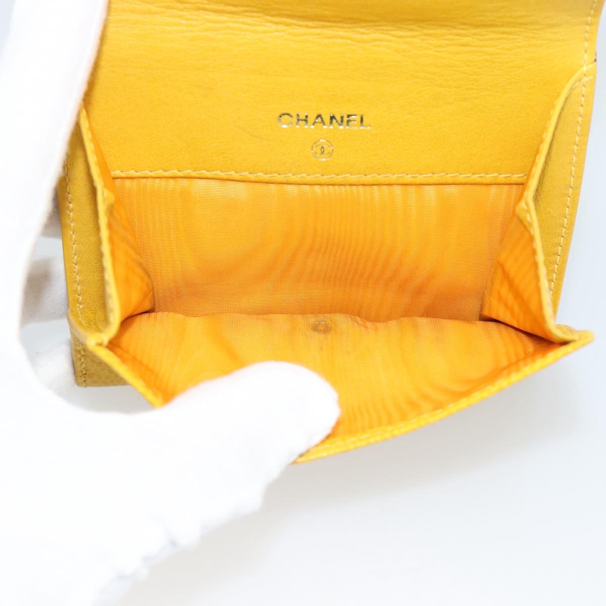 CHANEL COCO Mark Bifold Wallet Caviar Skin Yellow CC Auth 188105M