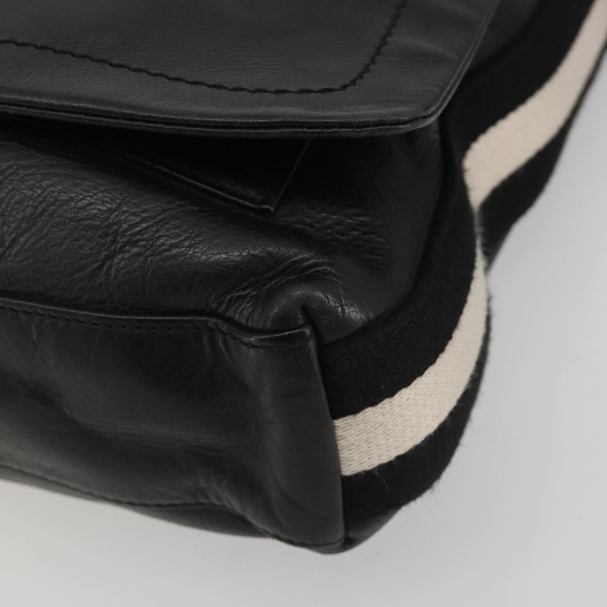BALLY Shoulder Bag Leather Black Silver Auth 188106