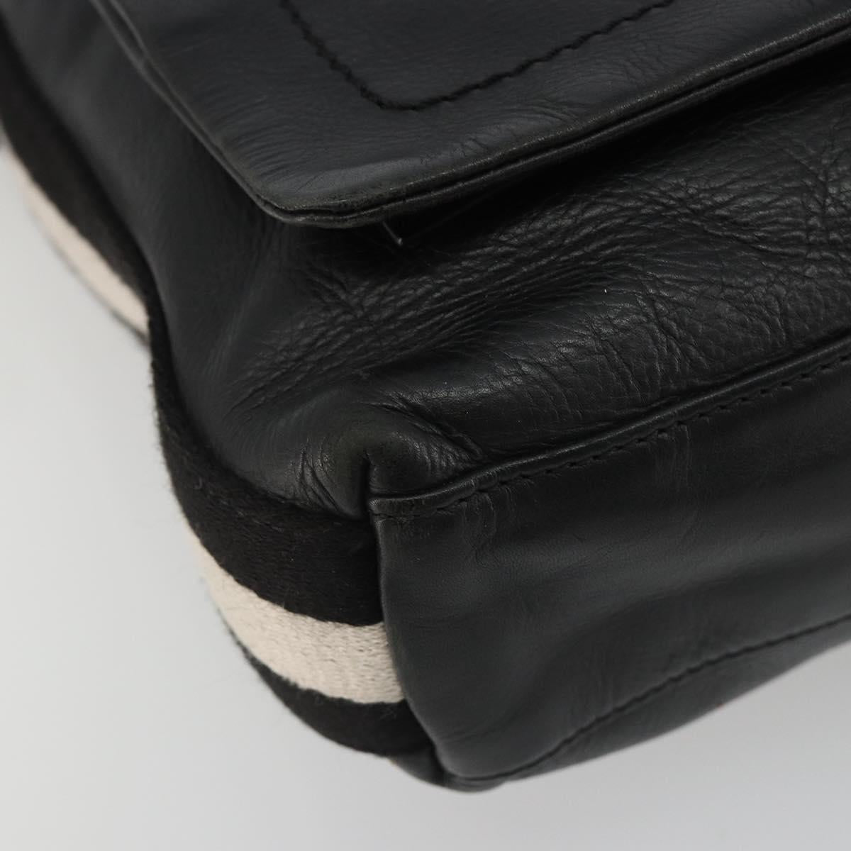 BALLY Shoulder Bag Leather Black Silver Auth 188106