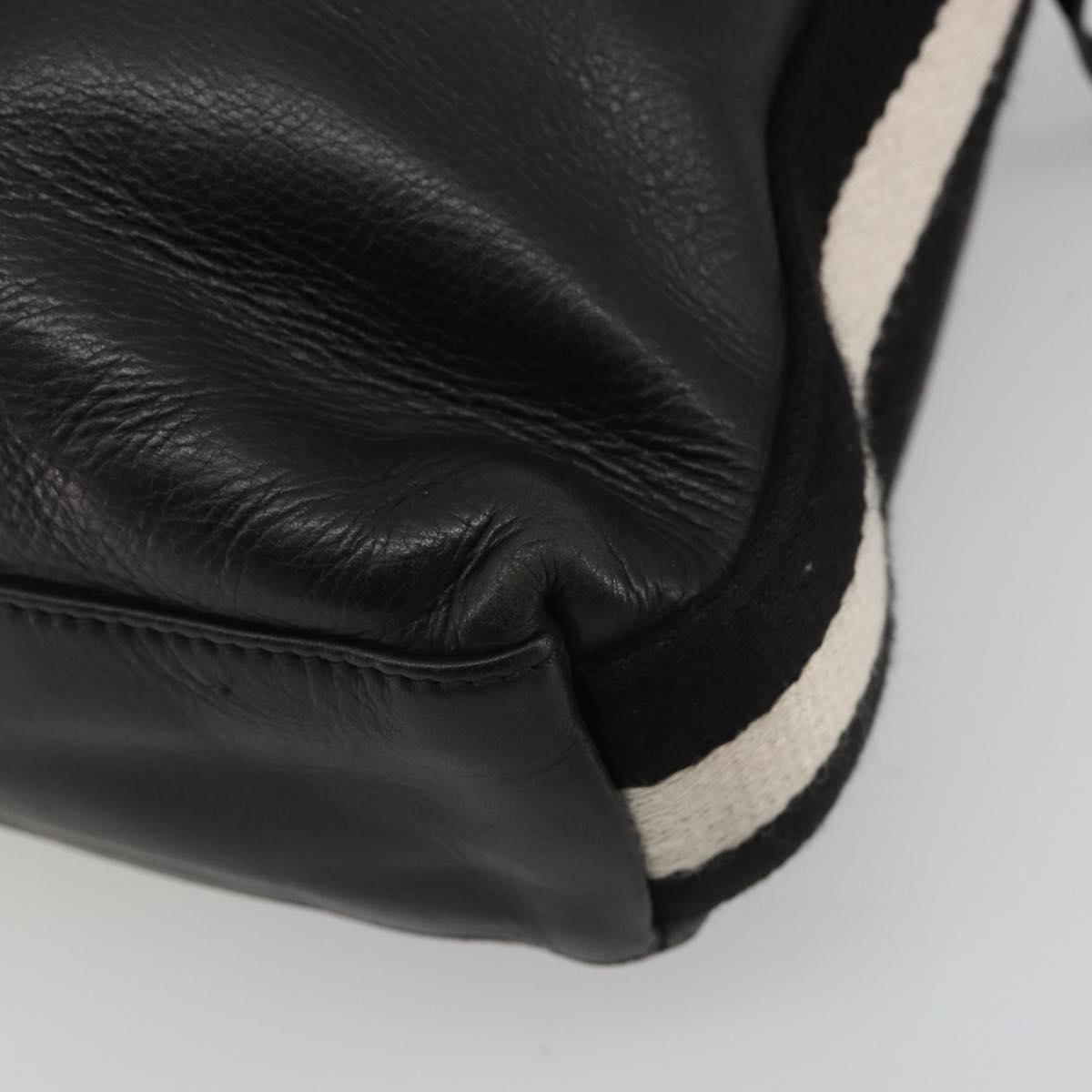 BALLY Shoulder Bag Leather Black Silver Auth 188106